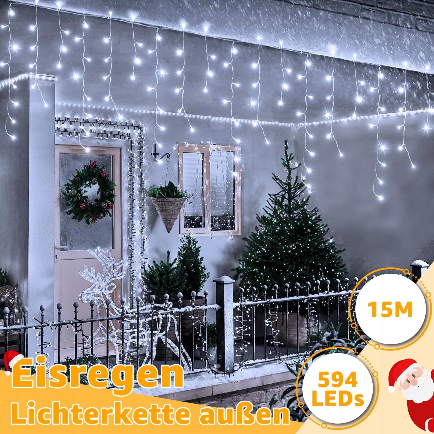 OLLNY Lampa LED Zewnętrzna 15M 594 LED Z Pilotem 8 Trybów — miniatura 2