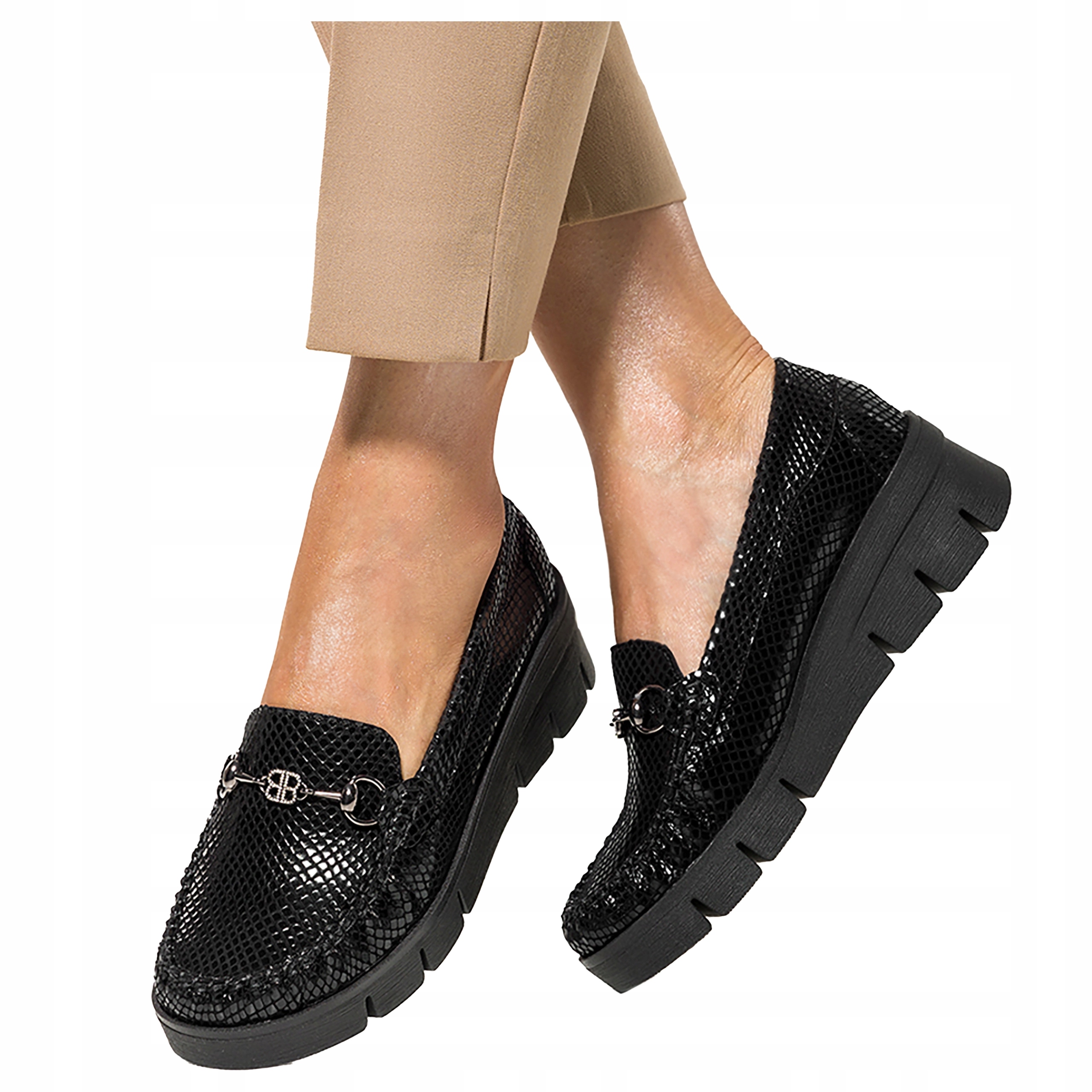 Kožené Mokasíny Na Koturně Hadí Vzor Ozdobné Zirkony Polobotky vel. 38