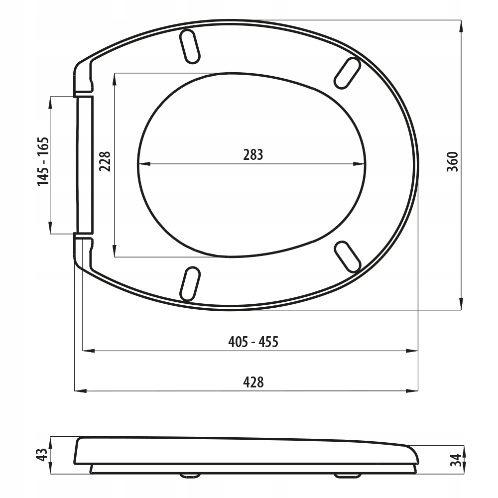 DESKA SEDESOWA ROYAL ZAWIASY METALOWE POLIPROPYLEN Długość (cm) 455 cm