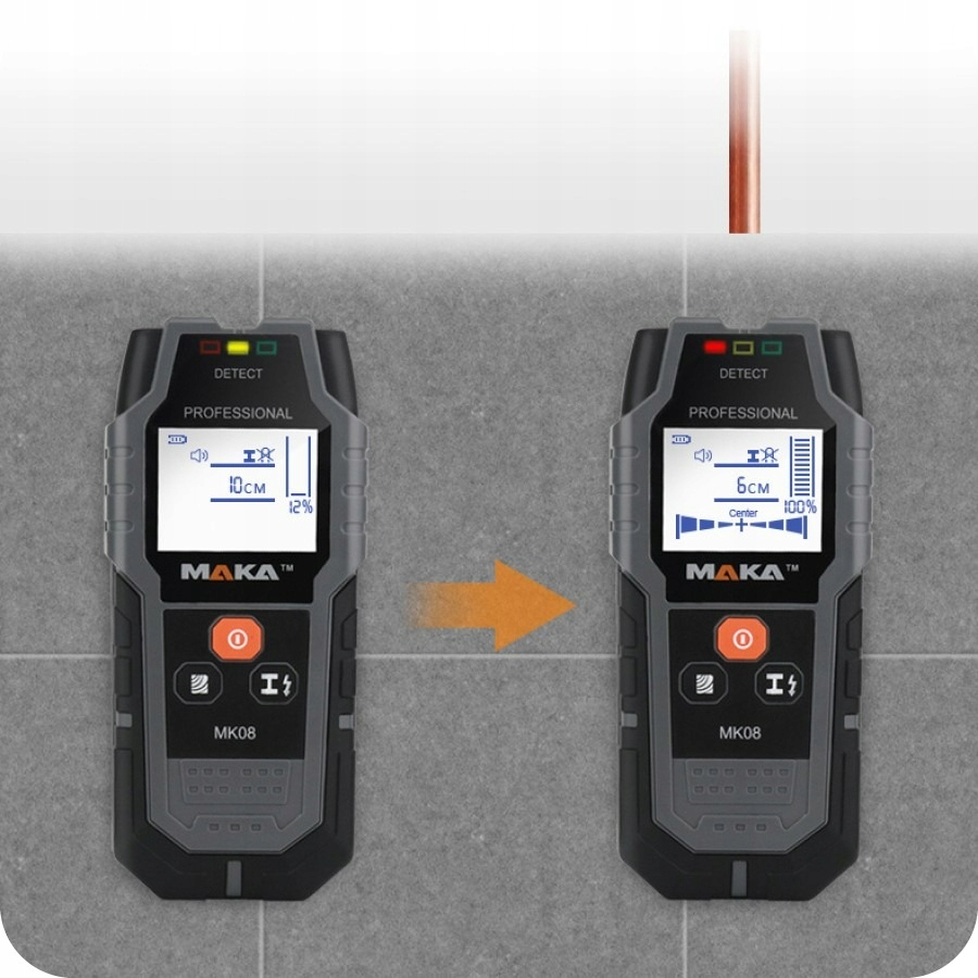 WYKRYWACZ DETEKTOR PRZEWODÓW KABLI METALI W ŚCIANIE DREWNA METALU + BATERIA Zasilanie baterie