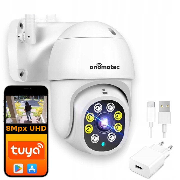 KAMERA ZEWNĘTRZNA BEZPRZEWODOWA WIFI IP PTZ 8MPX 4K APLIKACJA TUYA IR LED