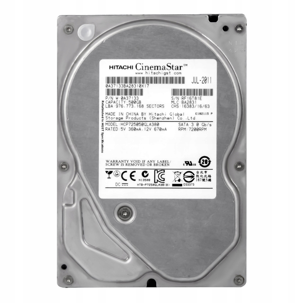 500GB 7.2K Sata II 3.5'' HCP725050GLA380
