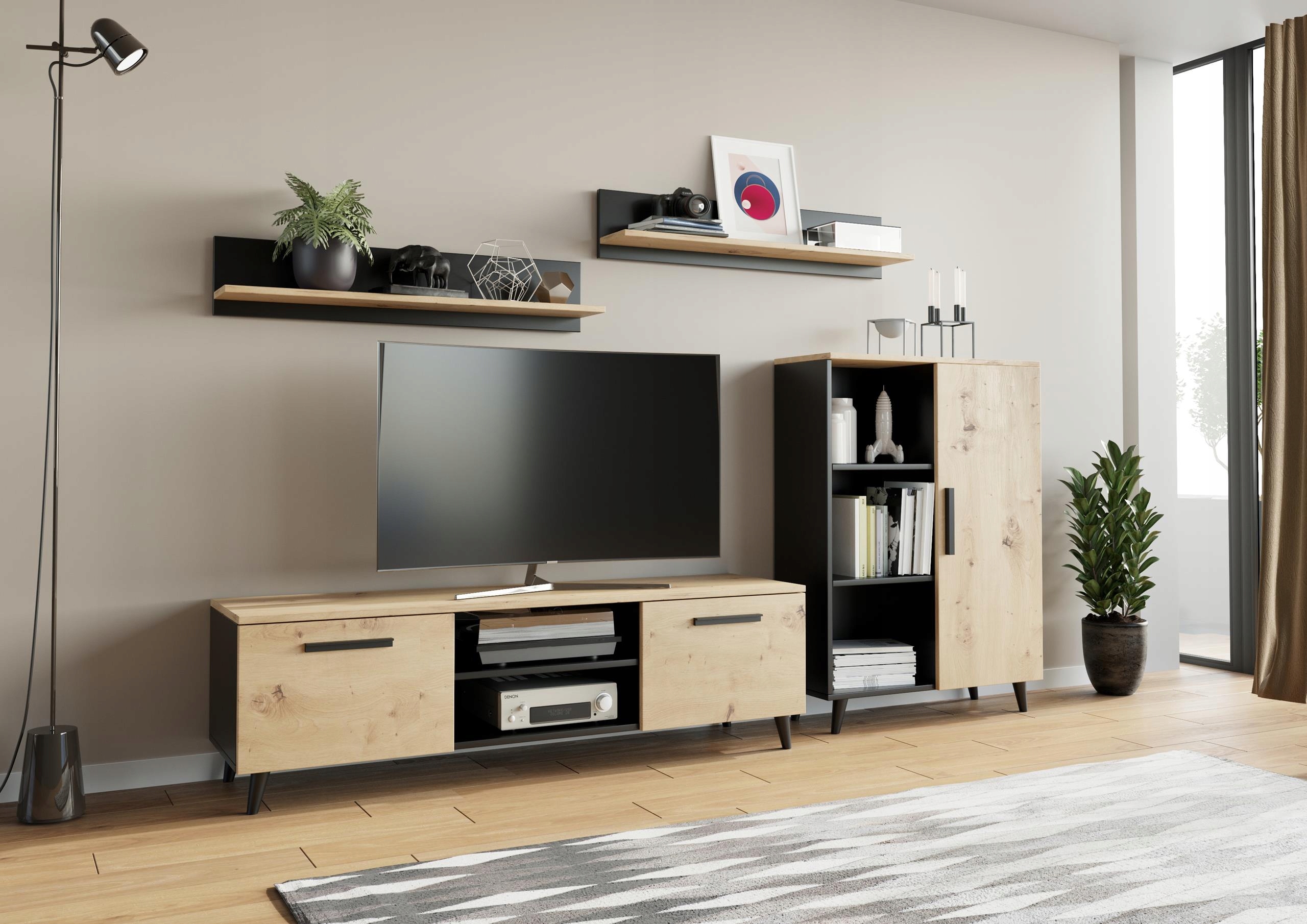 Obývacia Stena Oslo čierny-artisan komoda Rtv skrinka Per