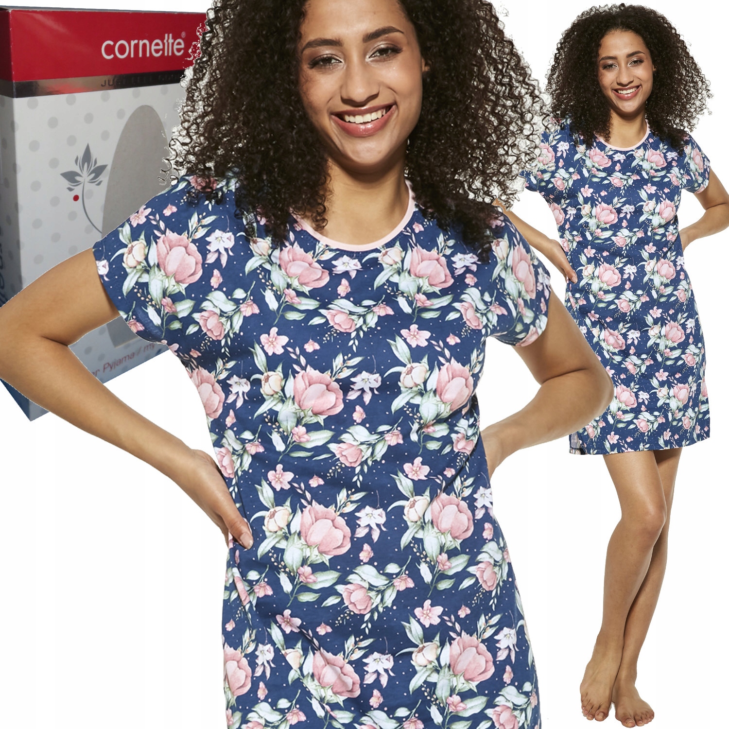 

Cornette koszula damska 167/293 Betty kwiaty jeans