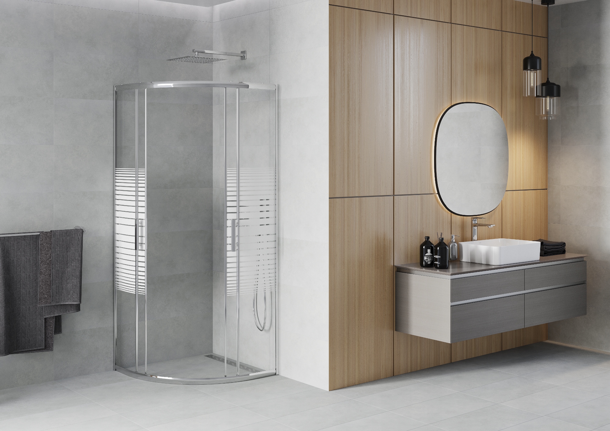 MEXEN RIO KABINA PRYSZNICOWA PÓŁOKRĄGŁA 80x80 PASY Kod producenta 863-080-080-01-20