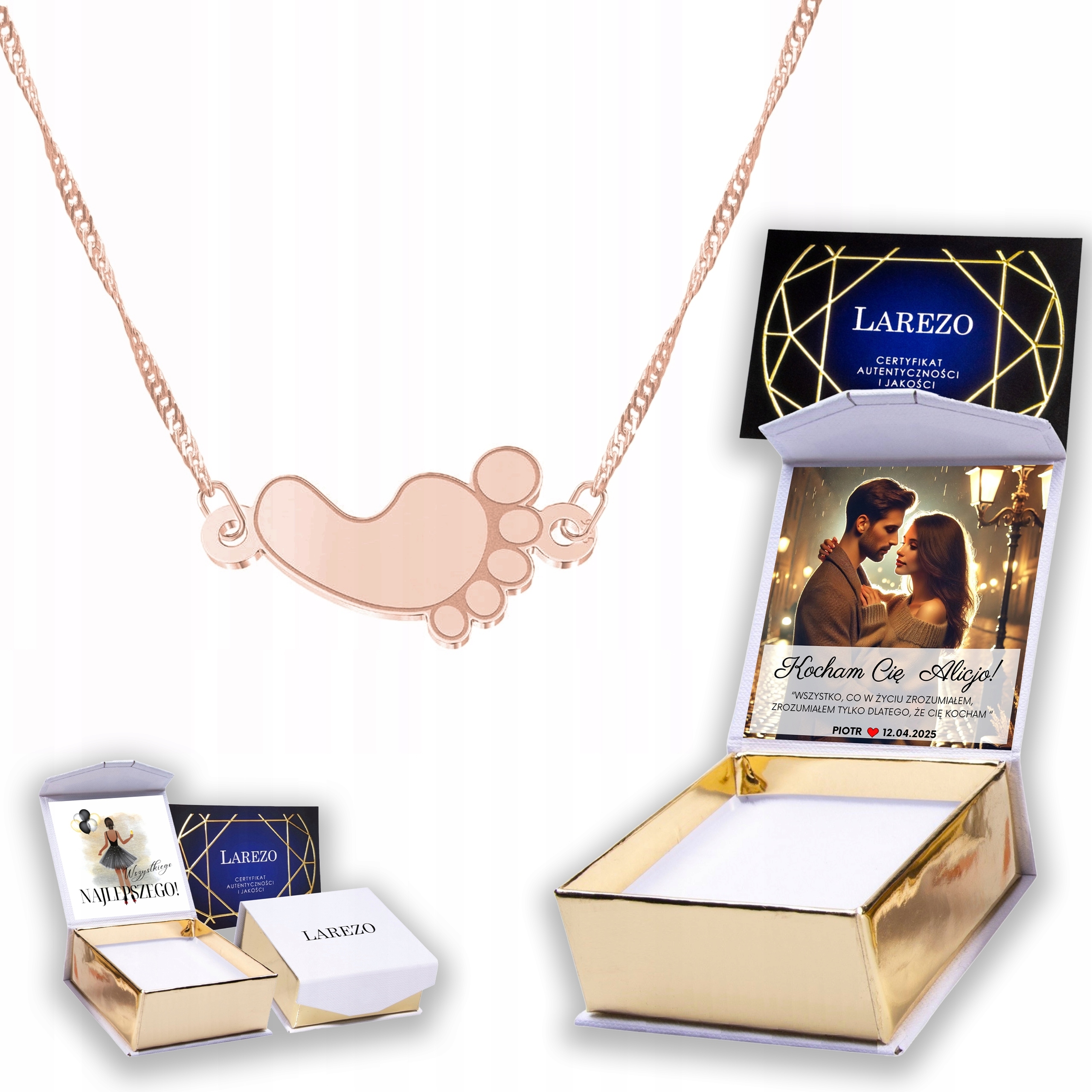 Pozlacený náhrdelník 925 Dětská noha s nohou a chodidlem Dětská noha Potisk