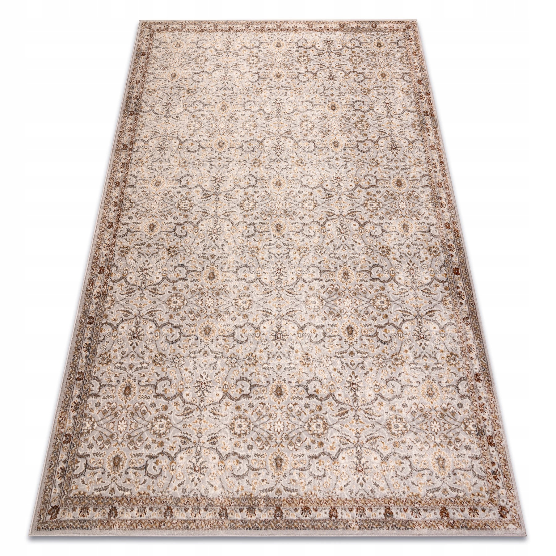 Dywan Nain Wełna Ornament ramka vintage Przecierany szary/beż 160x230 cm