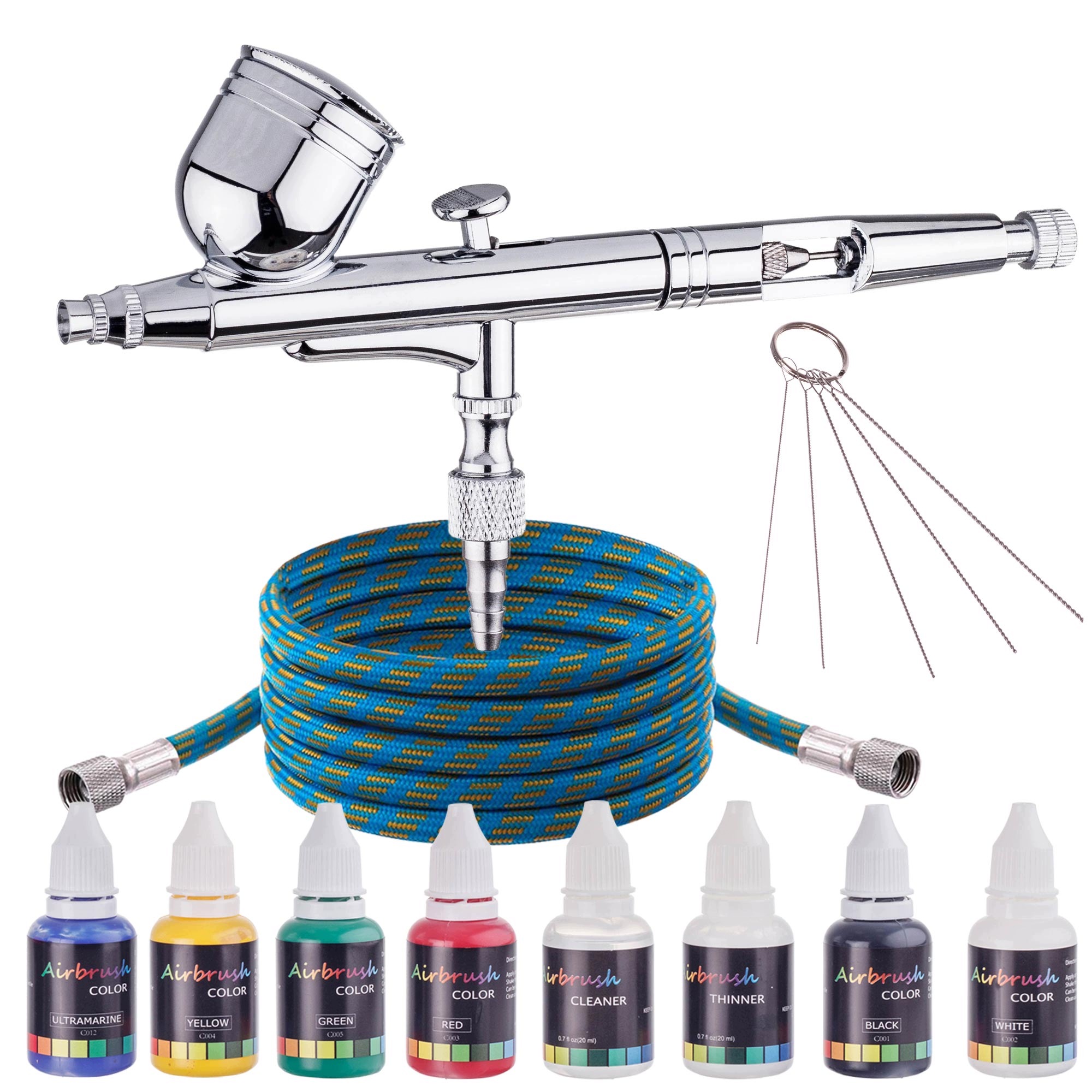 Modelářský aerograf 2x Tryska 0,2 mm 0,3 mm Doube Action Barvy Hadice 1,8 m Dráty