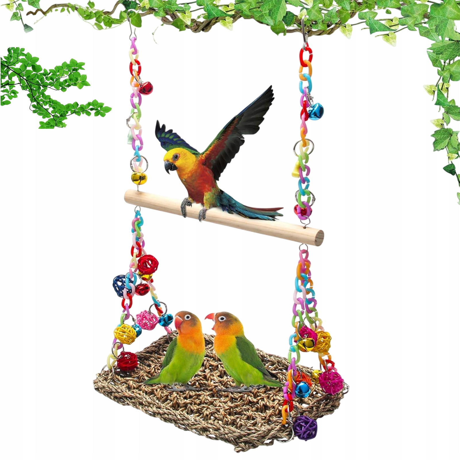 Levně Dřevěná Houpačka Pro Papoušky Seagrass Trénink Malých Středních Ptáků Klec