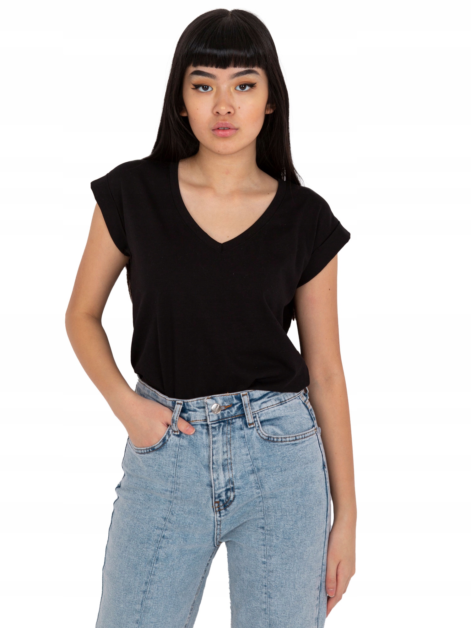 

Damski T-shirt basic z dekoltem w serek top -