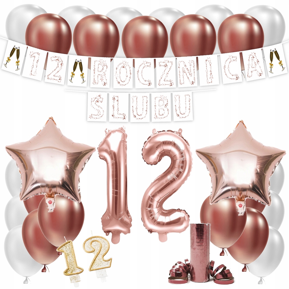 

Zestaw Balony 12 Rocznica Ślubu Rose Gold Girlanda
