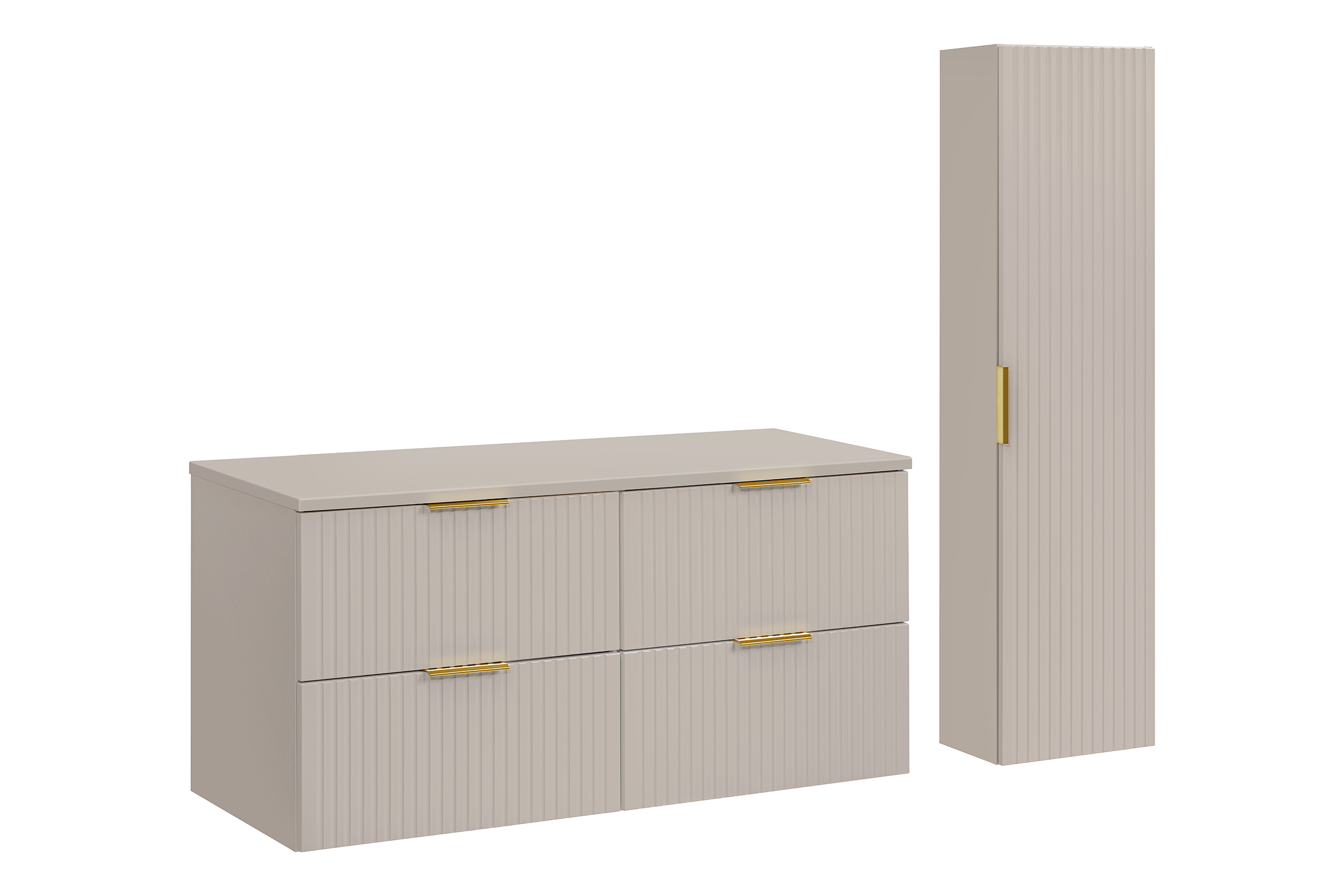 Koupelnová skříňka závěsná s deskou pod umyvadlo 120 cm kašmírová sloupek