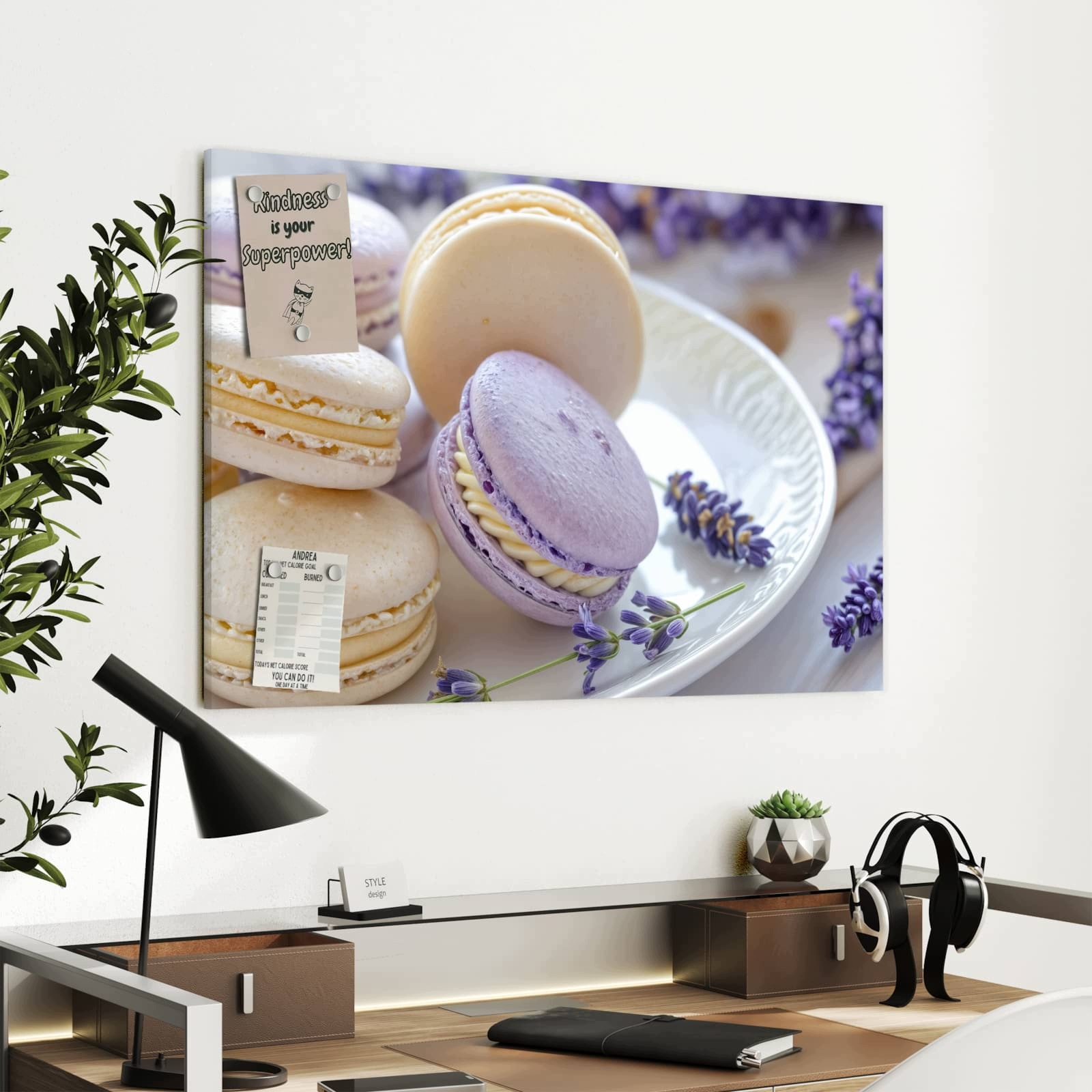 Magnetická tabule Levandule Makronky 90 × 60 cm