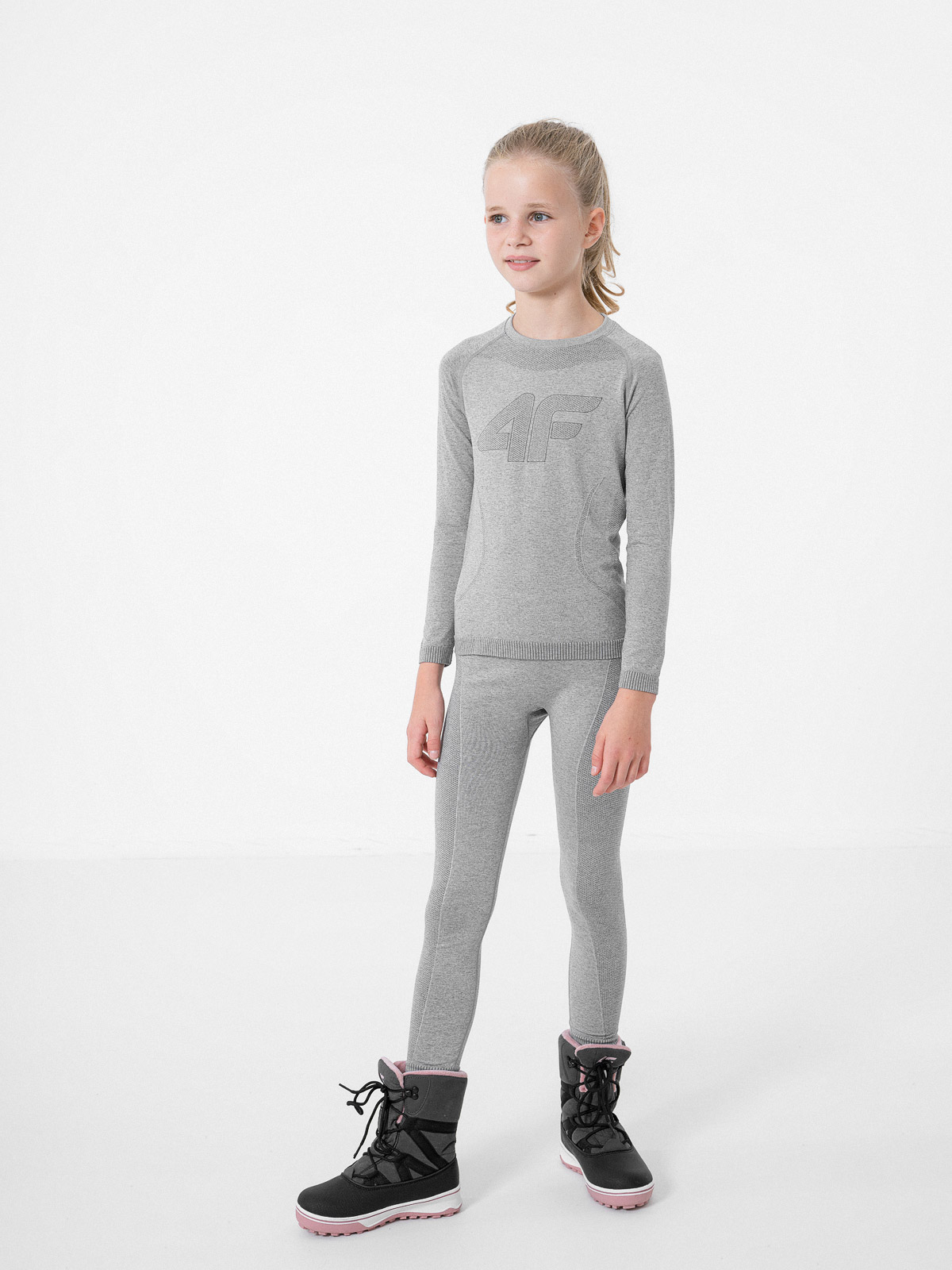 Bielizna Termoaktywna Bezszwowa Dziewczęca 4f cold-light-grey-melange,