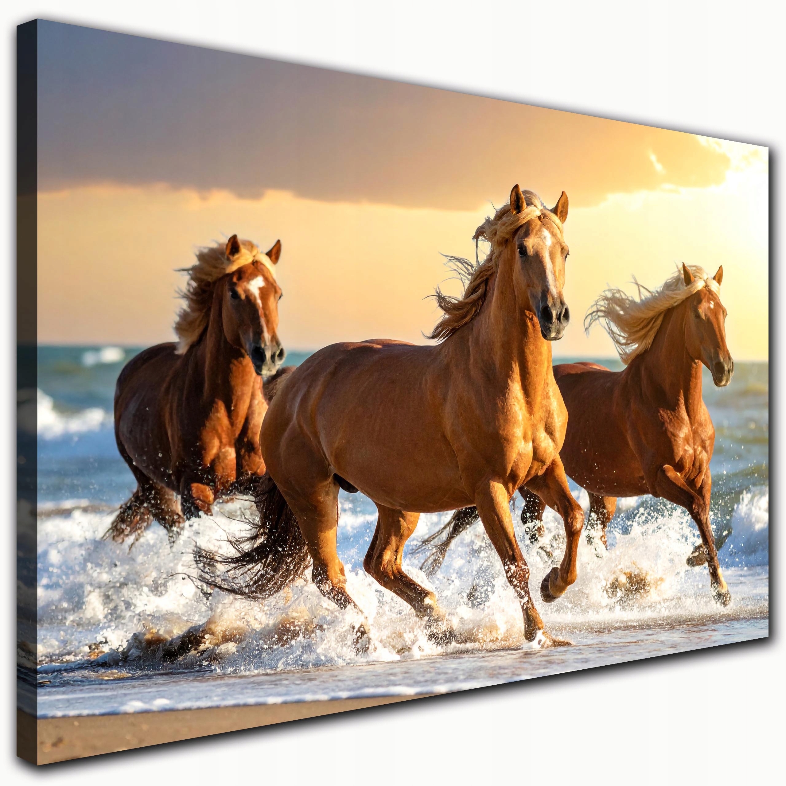 Obraz Na Płótnie Konie W Galopie Nad Wodą Ocean Do Salonu Na Ścianę 120x80