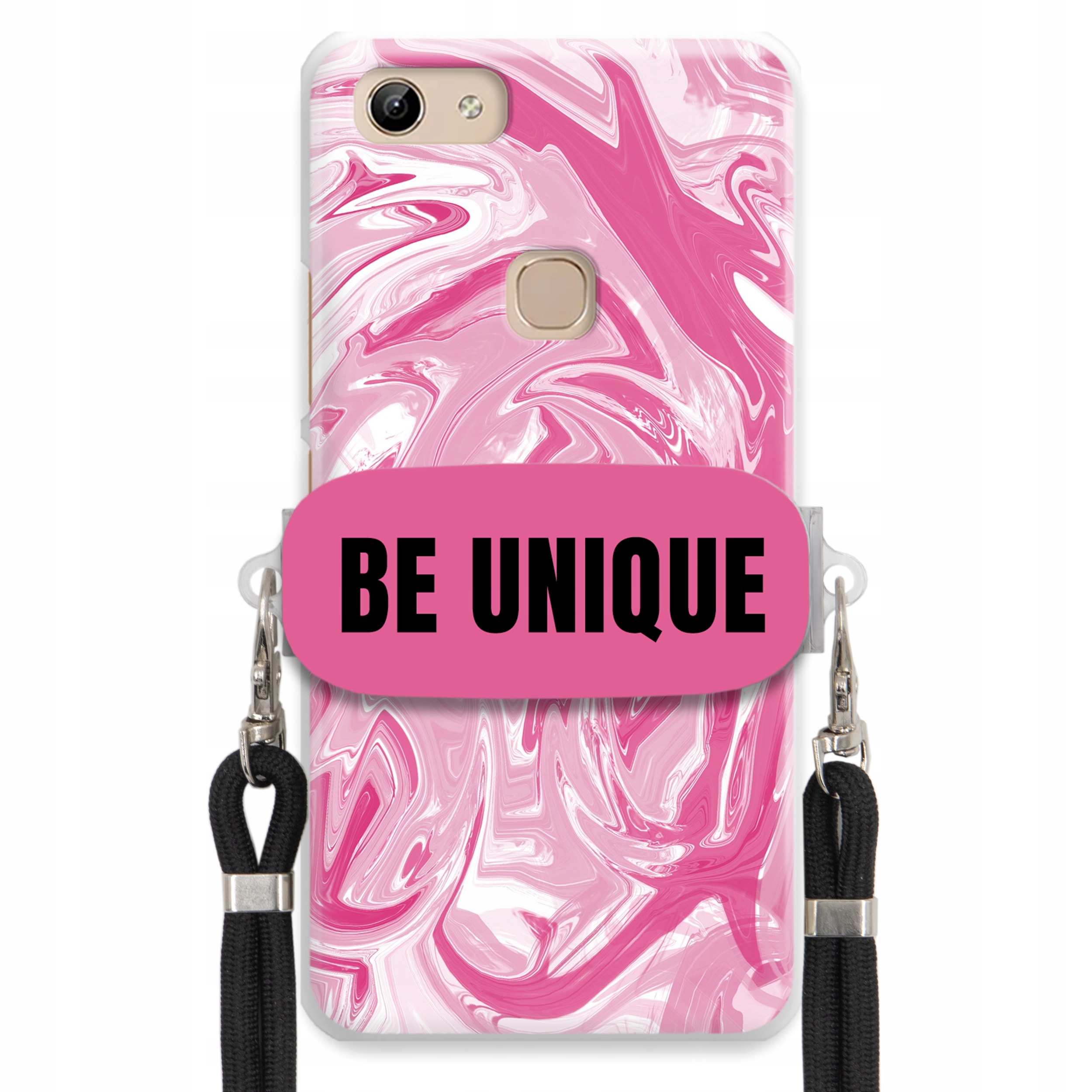 Puzdro pre Vivo Y81 Puzdro držiak šnúrka Čierna ružová Mramor Unique