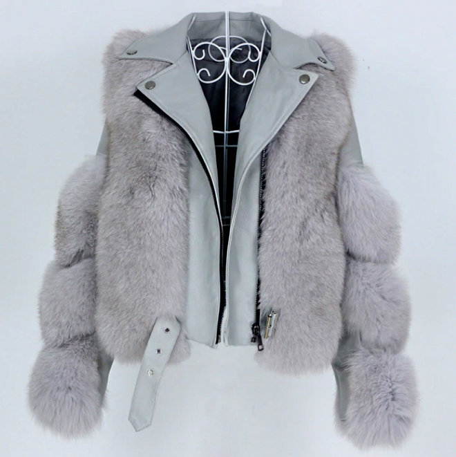 LUX Ramoneska Skóra naturalna Futro z Lisa 42 XL Rozmiar 42