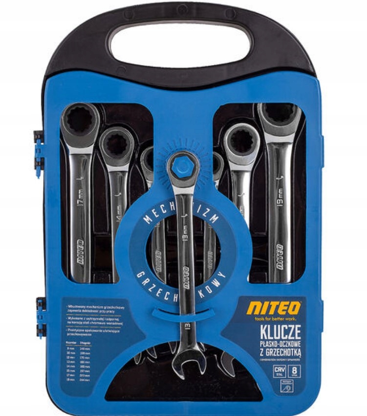

Klucze płasko oczkowe z grzechotką 8-19mm stal CrV