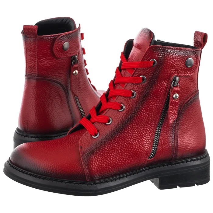 Kožené zateplené dámské Kotníkové Boty Nepeke Golub Red Floter Červené