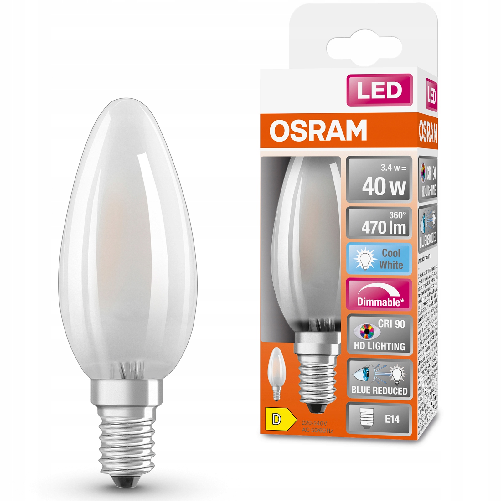 Żarówka LED E14 3,4W 4000K CRI90 Ściemnialna OSRAM