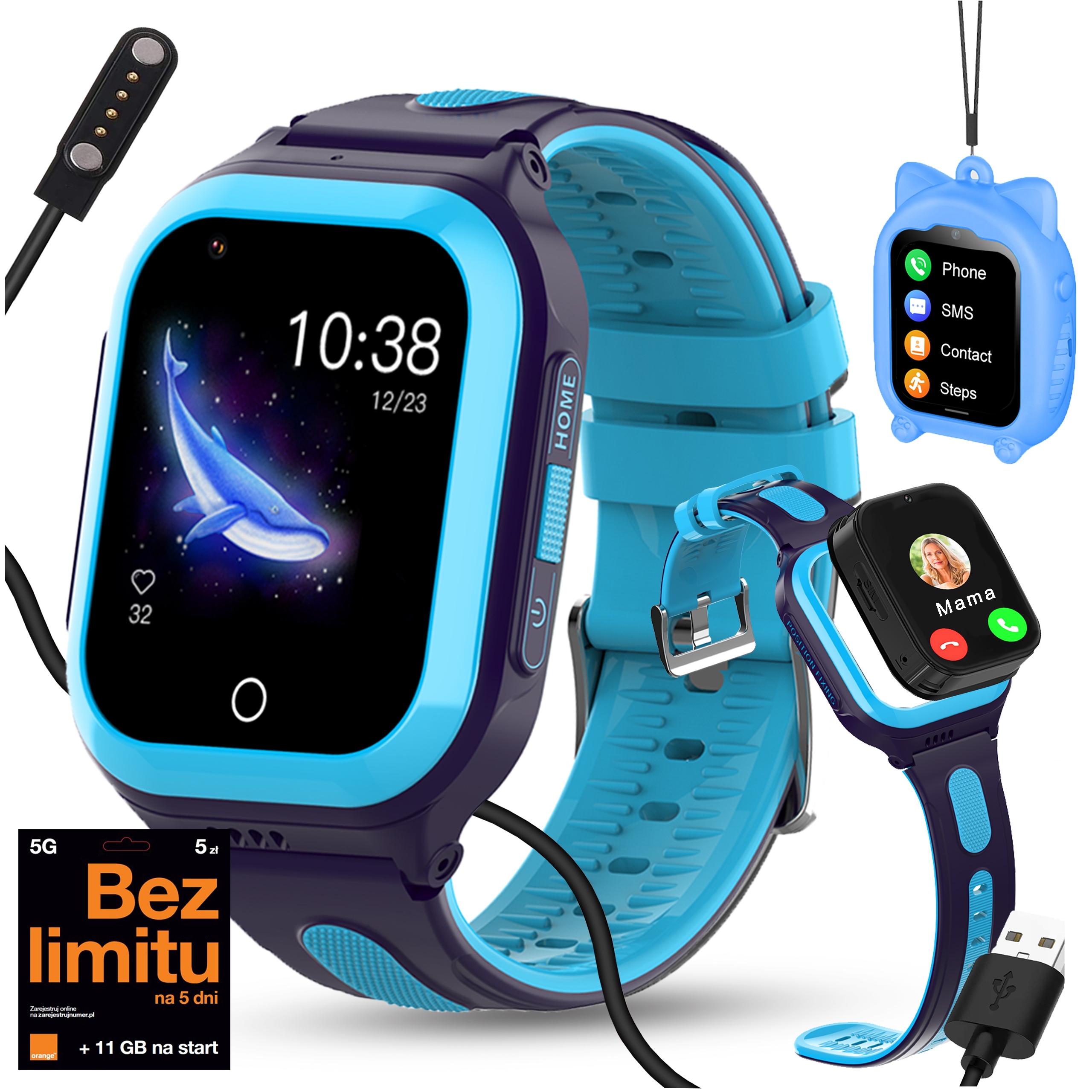 Smartwatch zegarek telefon dla dzieci gpr rozmowy muzyka wibracja whatsapp