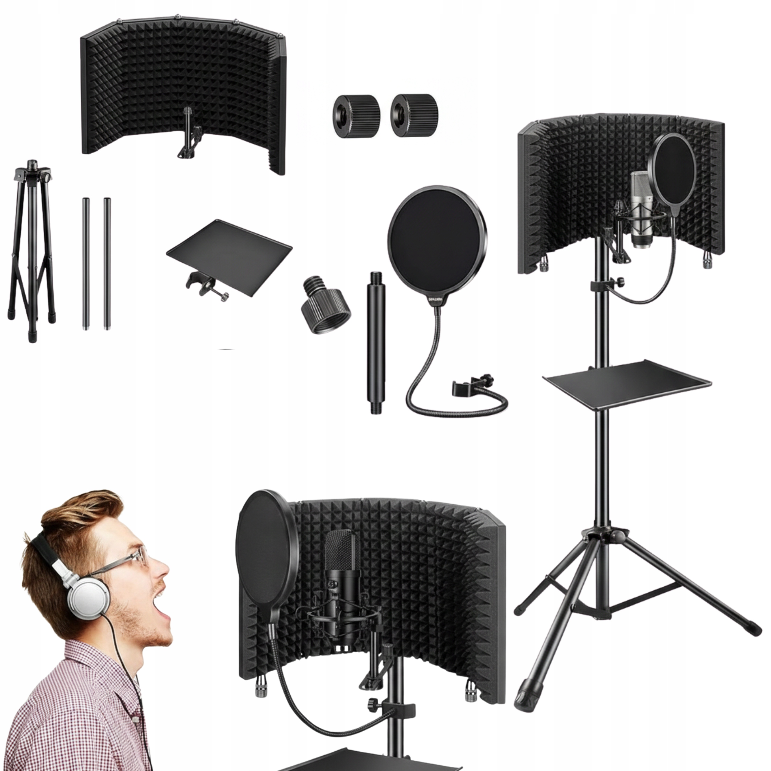 Kabina Akustyczna Statyw Filtr Pop 5 Panelowa Ścianka Do Tłumienia Dźwięków