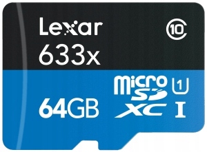 Karta pamięci Lexar mSD 64GB microSDXC UHS-I x633 Dołączony adapter tak