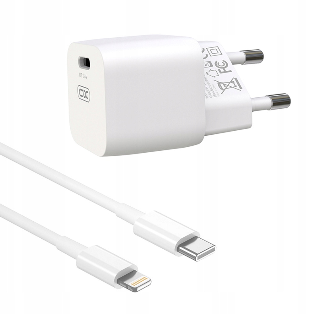 XO síťová nabíječka CE01B PD 20W 1x USB-C bílá + USB-C kabel - Lightning