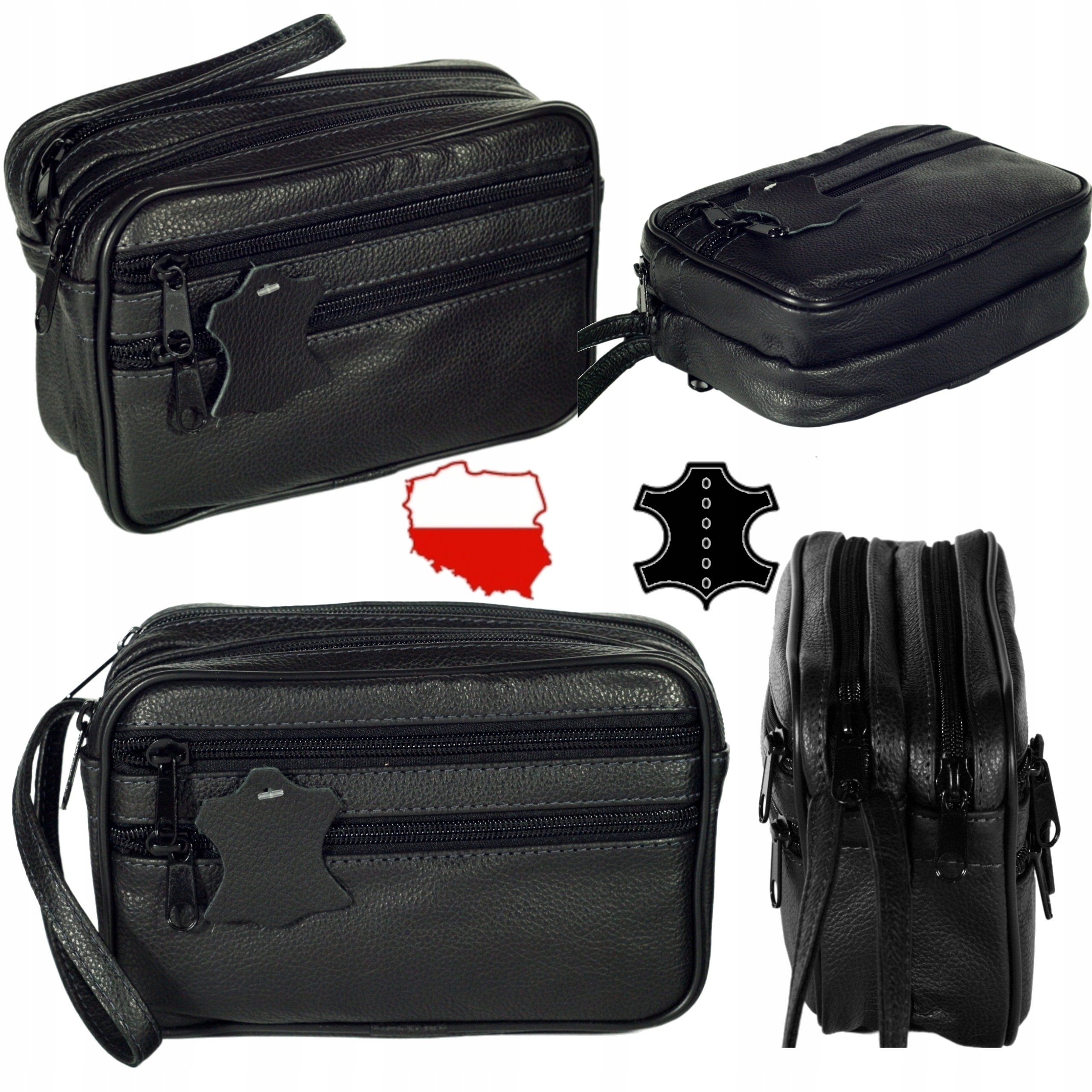 Pánská kožená taška na ruku s páskem, dvě komory, velká polská výroba