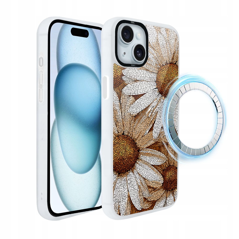 Pouzdro pro iPhone 15 Ibizu DropGuard Matt s MagSafe, heřmánková mozaika
