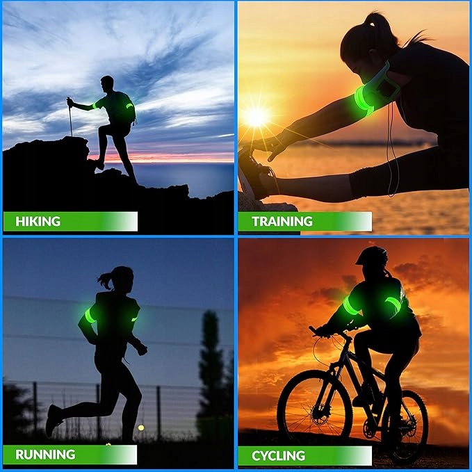2x REGULOWANA OPASKA ODBLASKOWA ŚWIECĄCA LED DO BIEGANIA NA RĘKĘ ZIELONA Model opaska led zielona