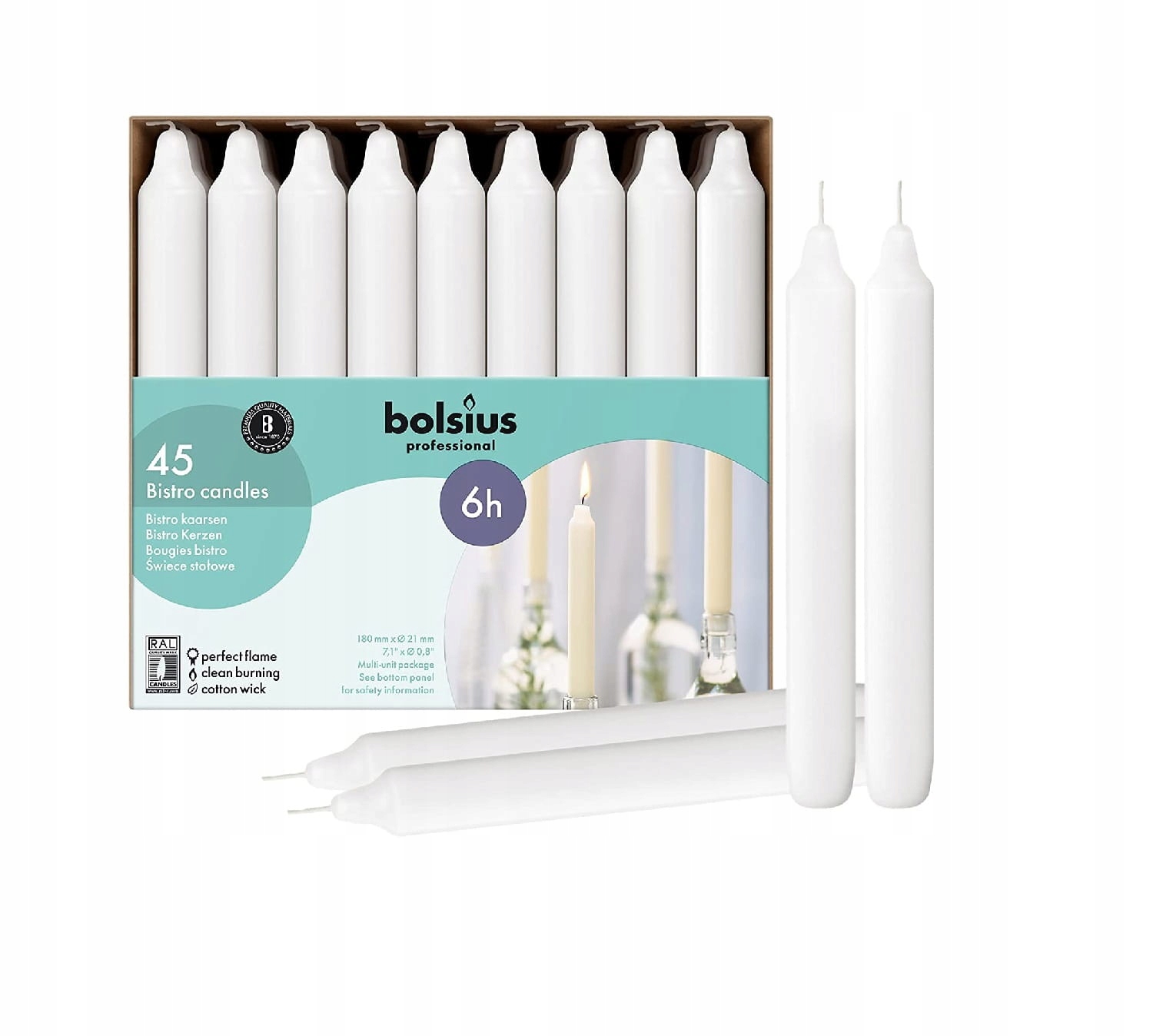 

Bolsius Świece Stołowe Białe 18 cm 45 Sztuk