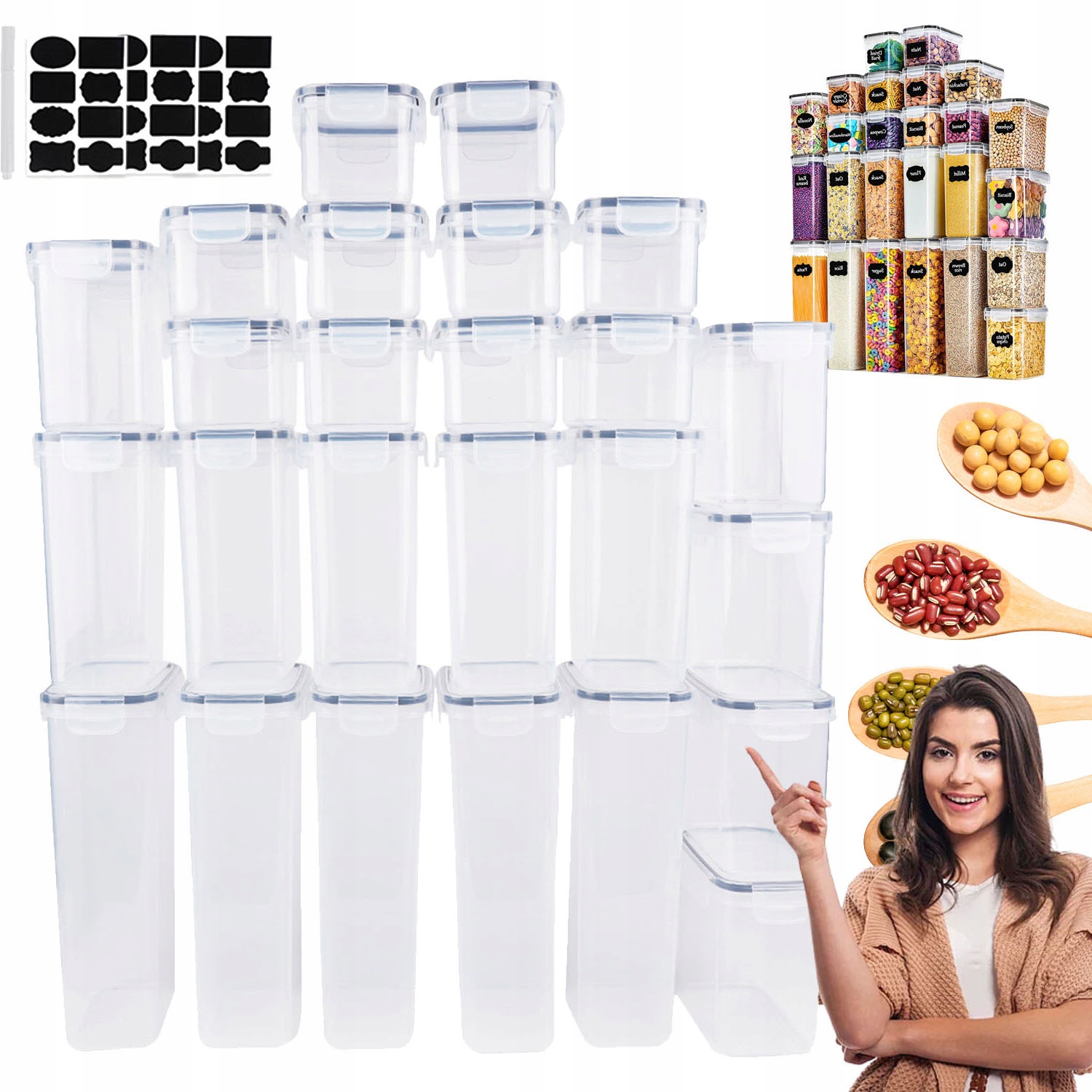25 Ks Nádob Na Suché Potraviny, Plastová Hermetická Nádoba, Sada