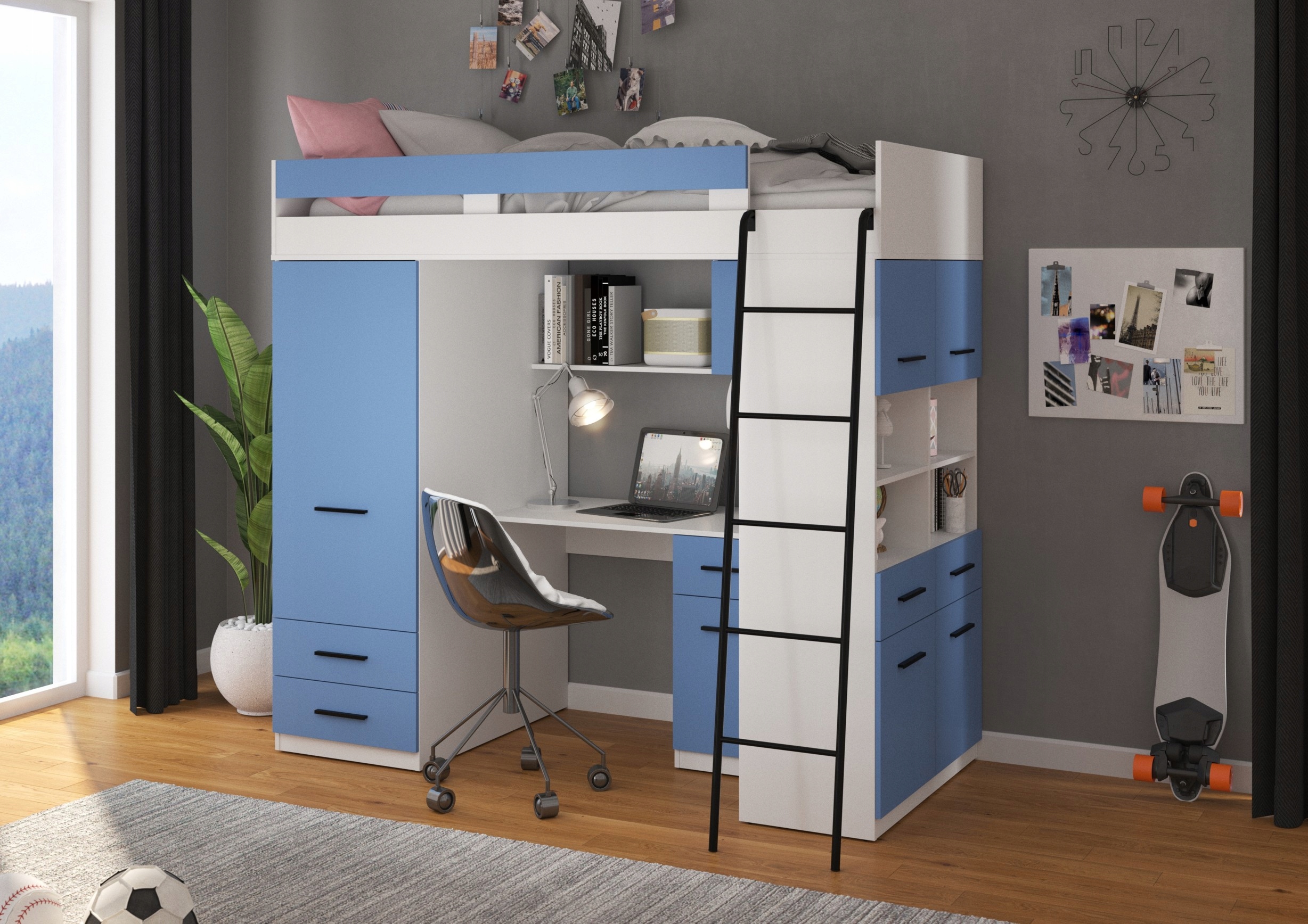 VELVE P antresola bez mat. biały / błękit Marka Meble4home