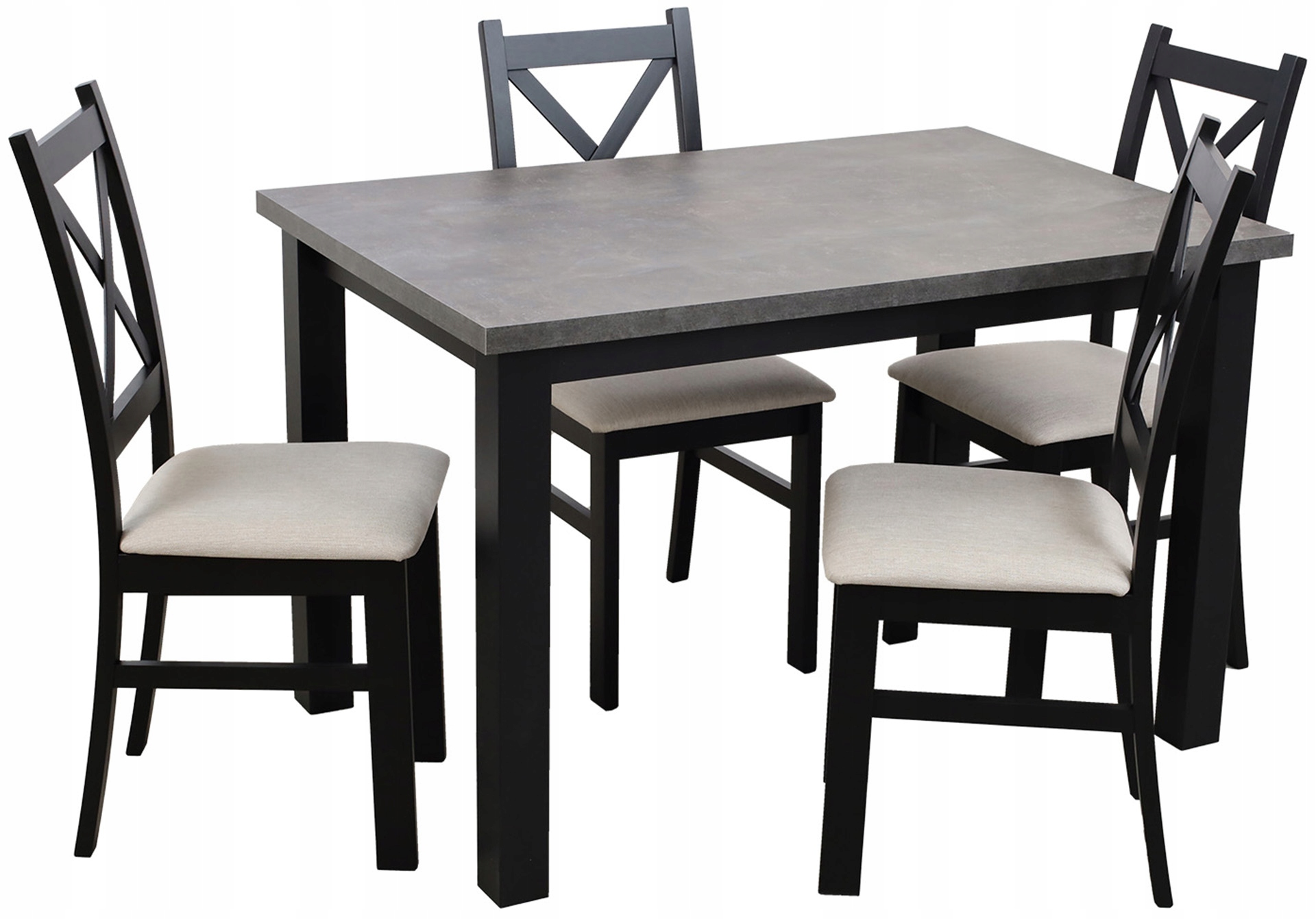 Sada kuchyňského stolu 100x70 se 4 jídelními židlemi M004-4 Černá/Betonová barva