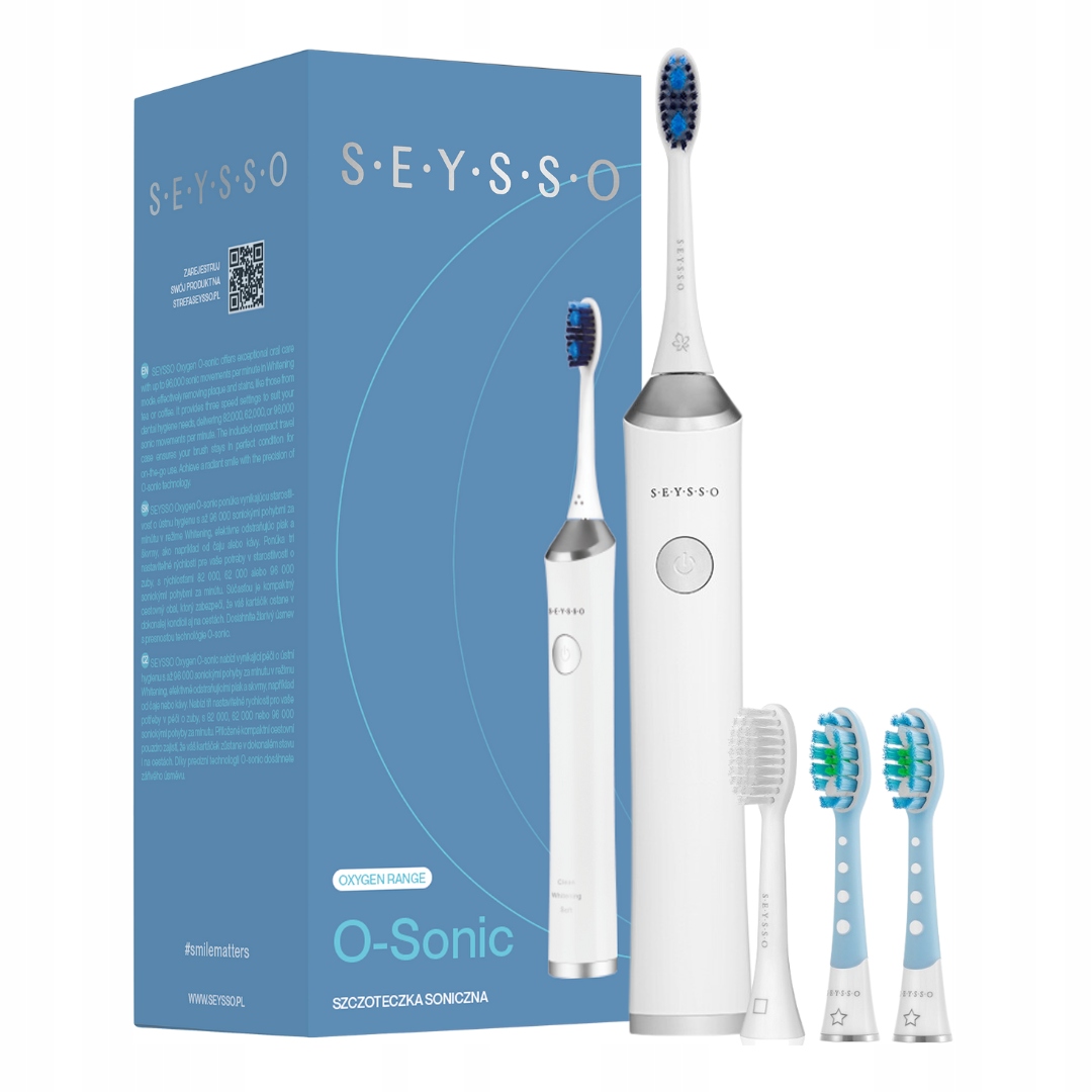 Szczoteczka elektryczna do zębów Seysso O-sonic i 2 końcówki ortodontyczne