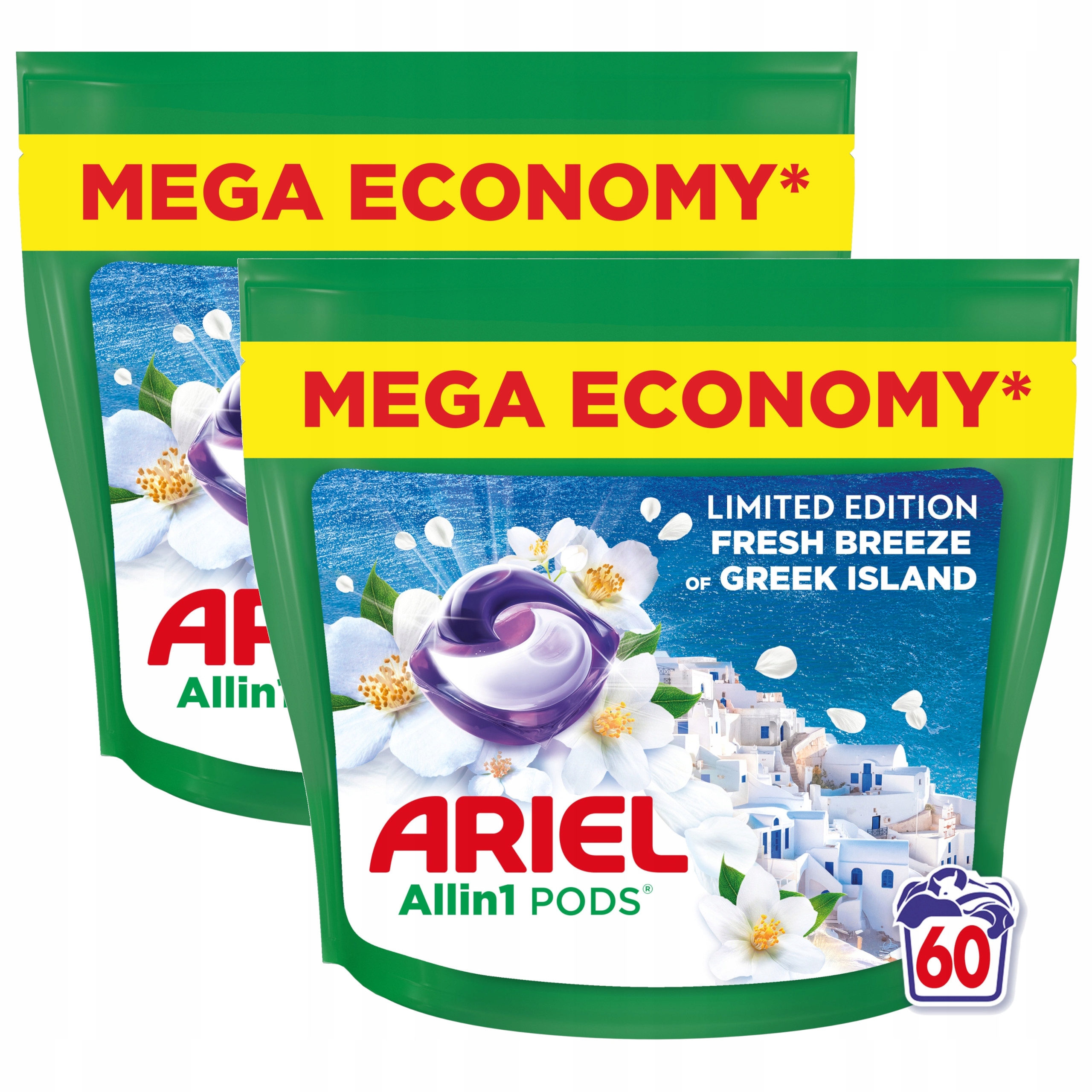 Levně 2x Kapsle na praní Ariel Pods Fresh Breeze Greek Island univerzální 60ks