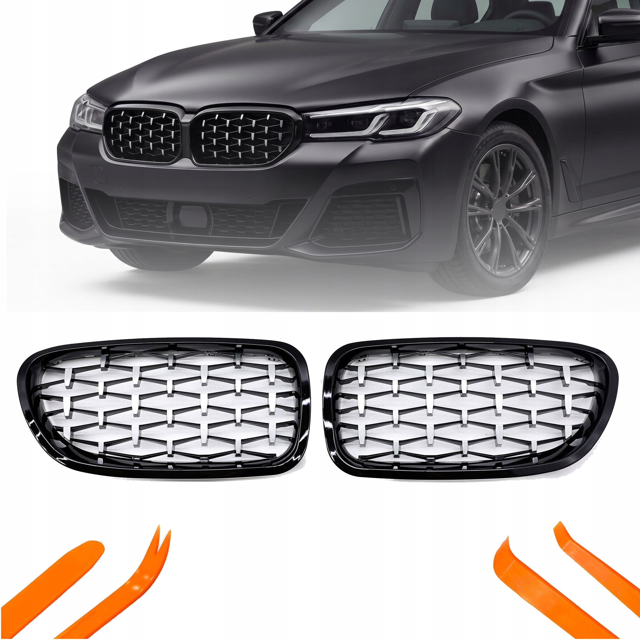 Atrapa Gril Nerki Bmw 5 F10 10-17 Černá Stříbrný Diamant