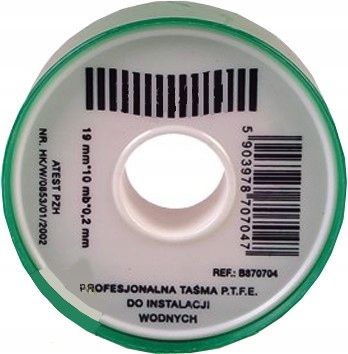 

Taśma teflonowa do gwintów 19mm 0,2mm 10mb teflon