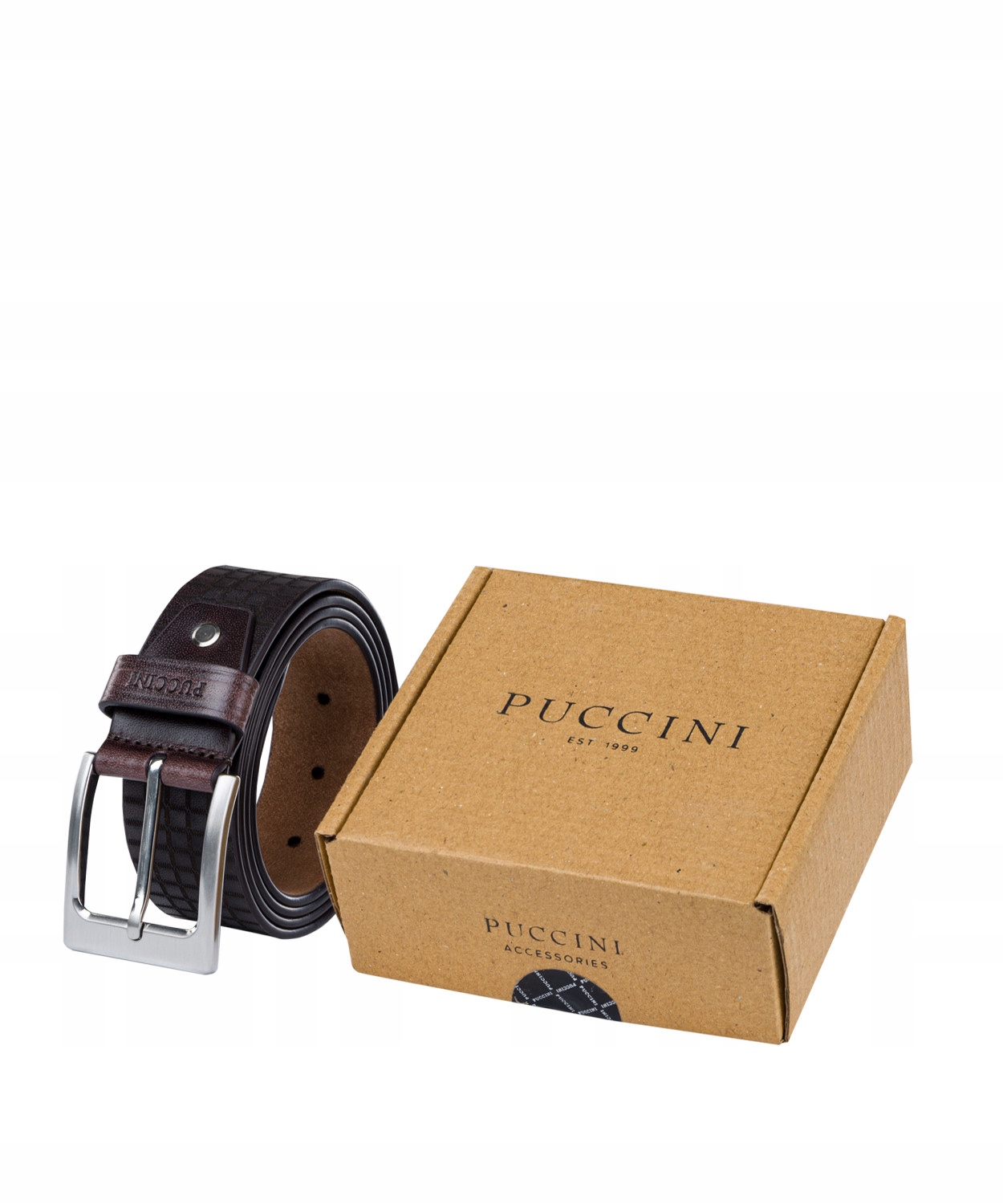 

Pasek Męski Puccini Skórzany Brąz 125cm tłoczony