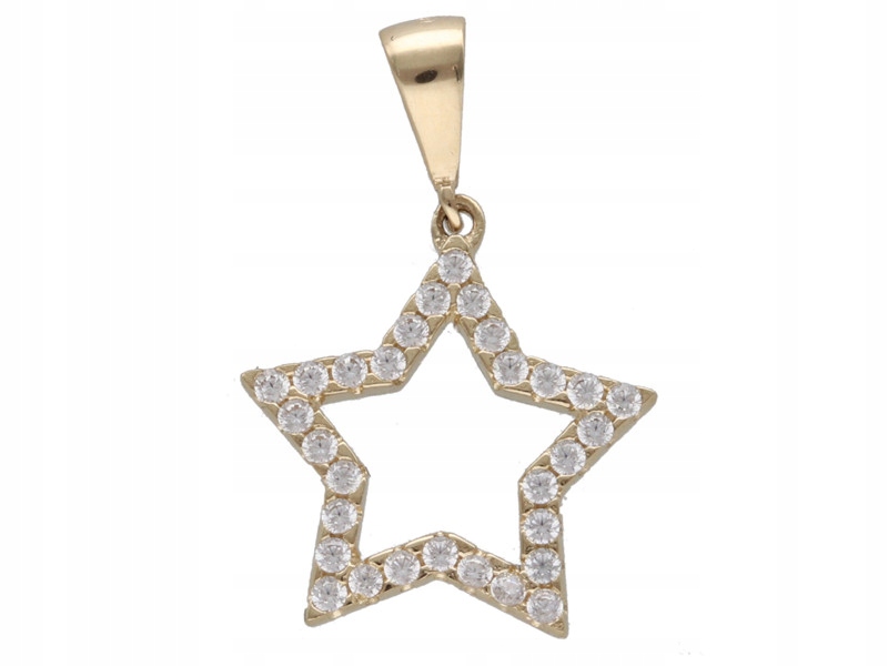 Zlatý přívěsek 585, malá oboustranná hvězdička s bílými zirkony