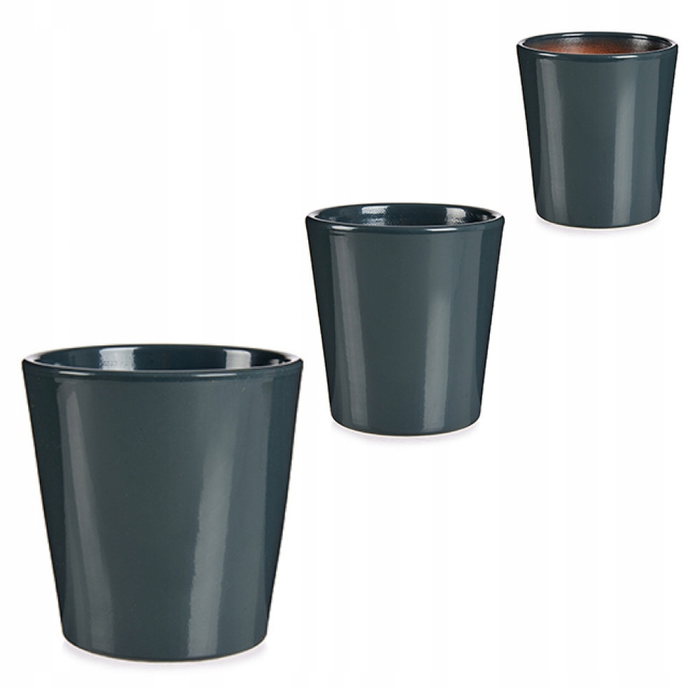 

Doniczki Ceramiczne Zestaw 3 Sztuki Antracytowe