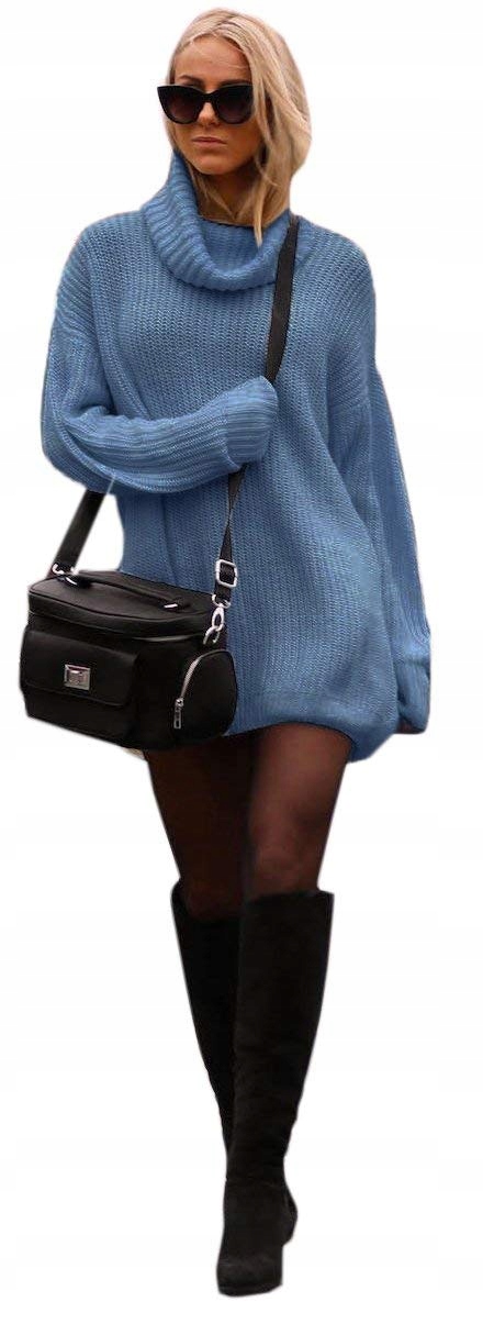 Sweter damski z golfem luźny oversize 648