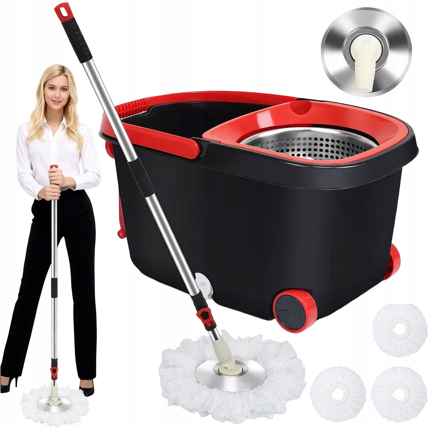 Levně Rotační Mop S Prostorným Kbelíkem, Rychlé Čištění Těžko Přístupných Míst