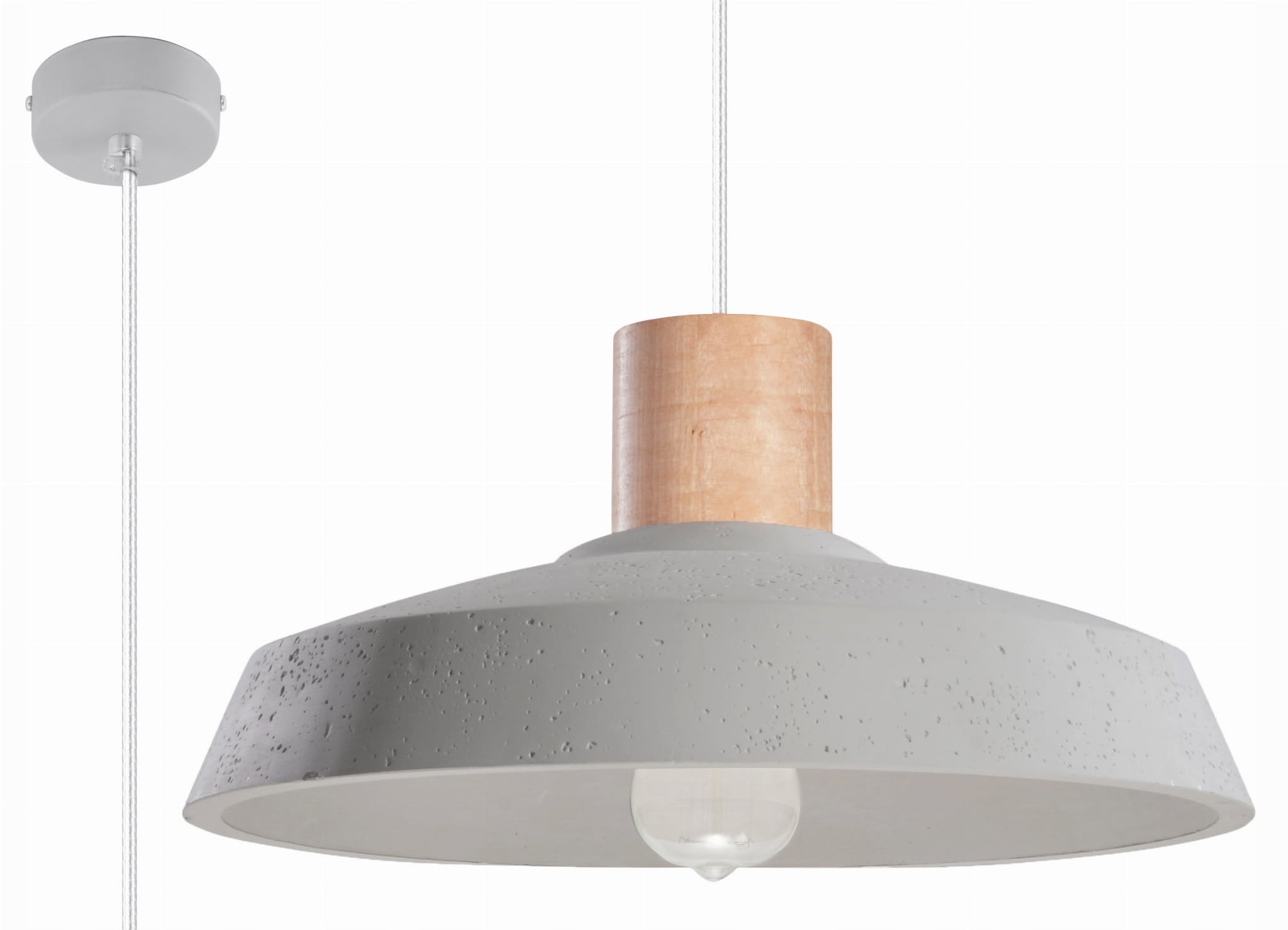 Sollux Závesná lampa loft z betónu, drevená, šedá, okrúhla, 40 cm