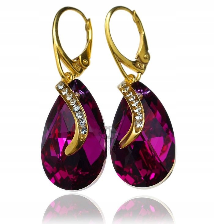 Krystaly Náušnice Senti Fuchsia Gold Zlaté Stříbro