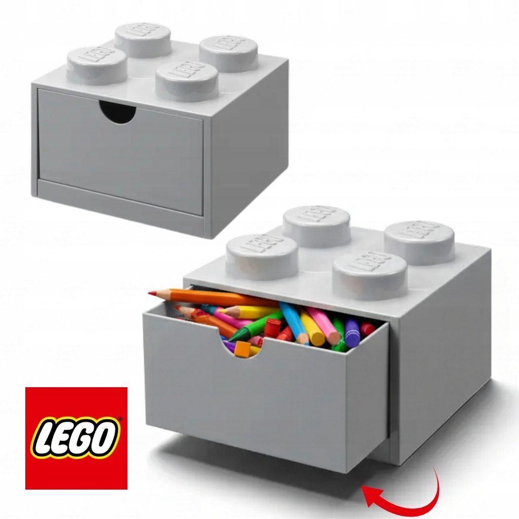 Originální Lego kontejner se zásuvkou na psací stůl 4 očka šedý 40201740
