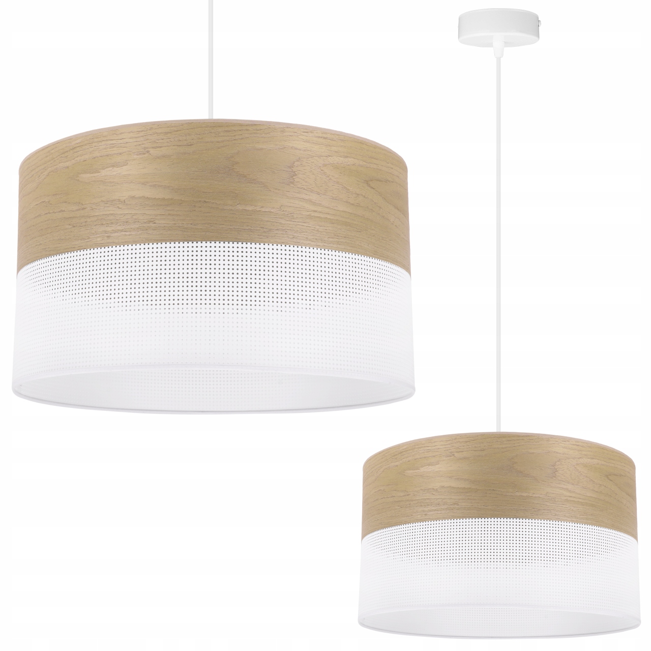 Závěsná Stropní Lampa Lustr Loft Bílý Stínidlo Zlatý Dub Dýha Dřevo