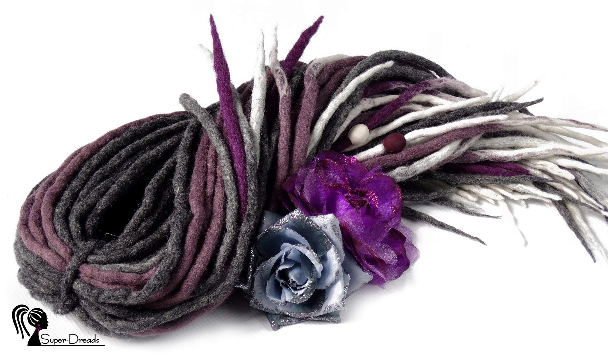 Vlněné pastelky Dredy, šedá bílá fialová, Vřesová Dolina, 40 kusů