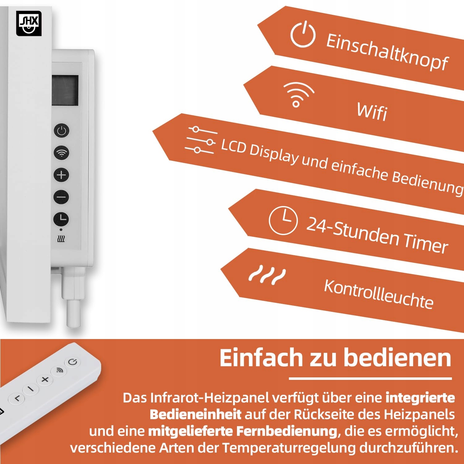 SHX Panel Grzewczy Na Podczerwień WiFi 700W Montaż Na Ścianie Z Pilotem — miniatura 6